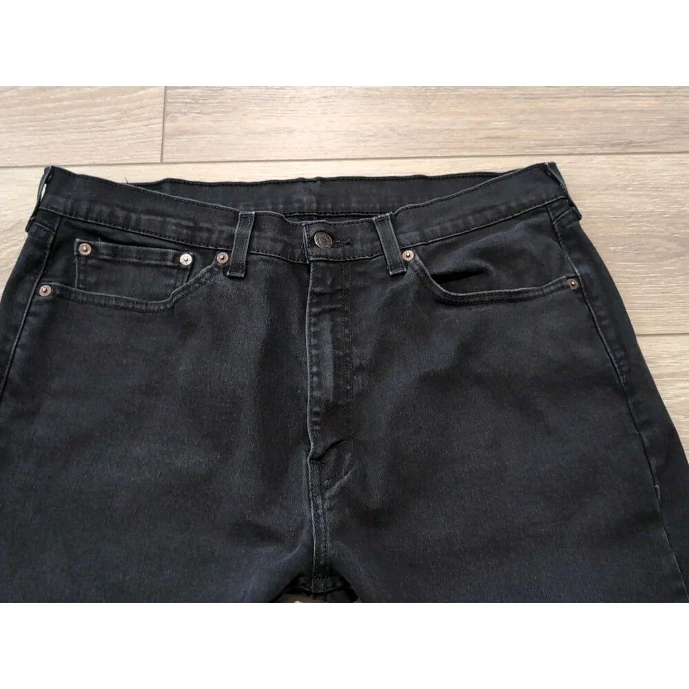LEVI'S 505 MEN'S SIZE 36X30 BLACK LABEL BLACK JEANS STRAIGHT STRETCH EUC